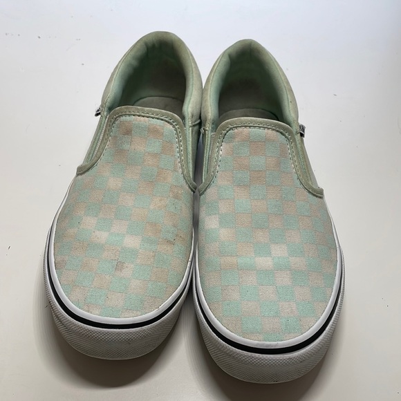 Mint Green checkered slip on vans - Picture 1 of 5